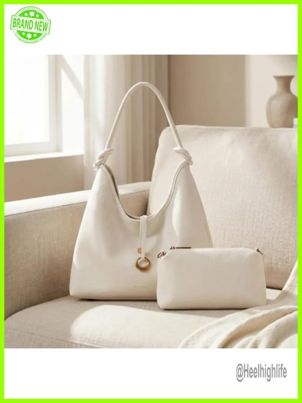 2 in 1 Tote Set with Detachable Pouch, Soft Slouchy Hobo Bag